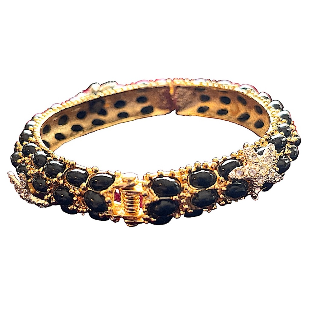 Kenneth J. Lane-inspired BLACK CABOCHON CLAMPER BRACELET w/Starfish Gold&Silver - Picture 5 of 8